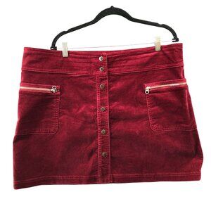 Gap High Rise Button Front Velvet Mini Skirt Womens 35R Red Zip Pocket